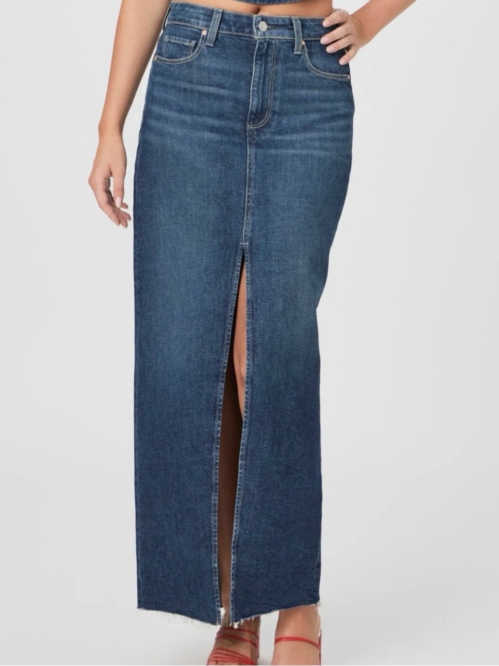 PAIGE Angela Maxi Raw Hem Denim Skirt Sz 26